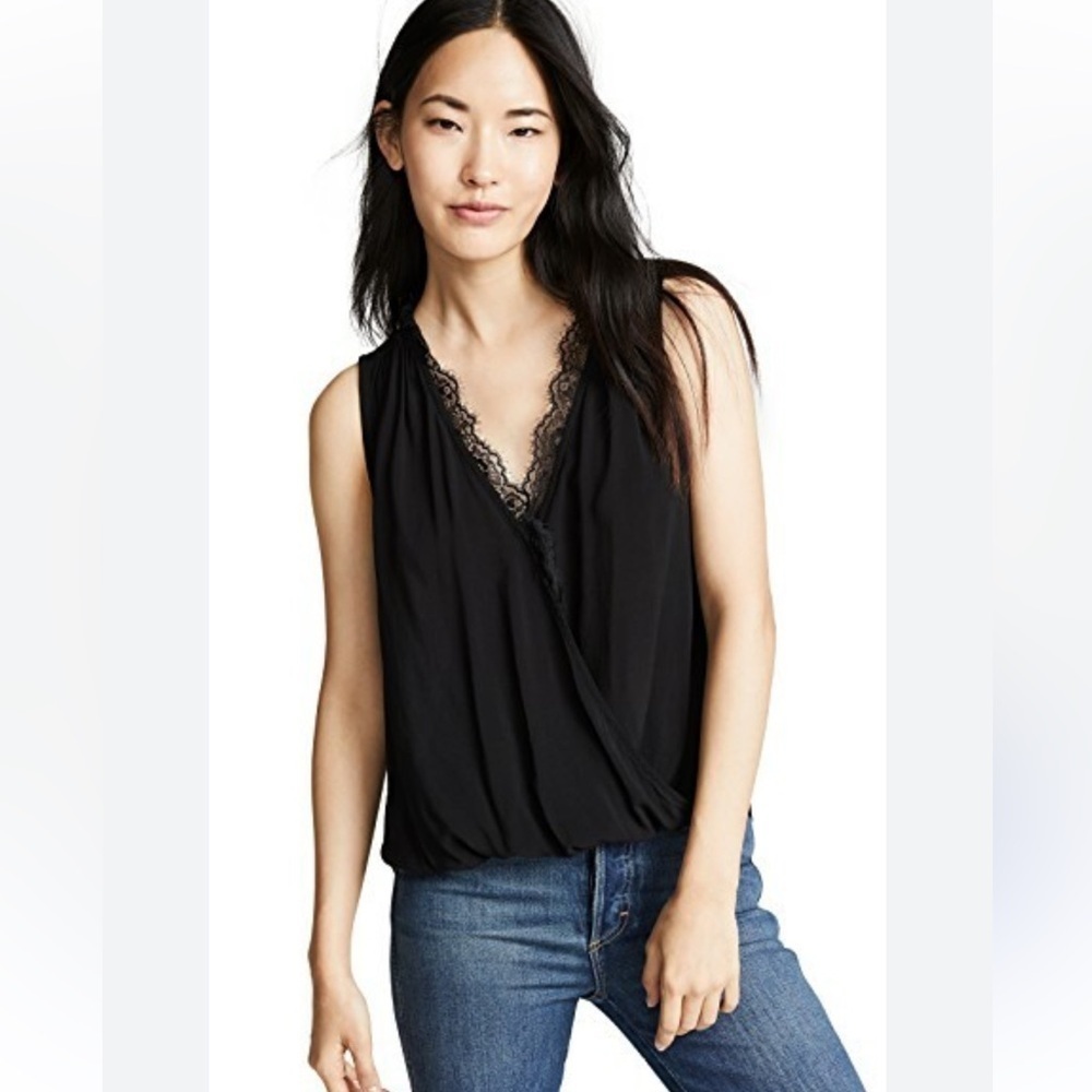 Velvet By Graham And Spencer Lace Trim Crossover Top - Picture 1 of 7